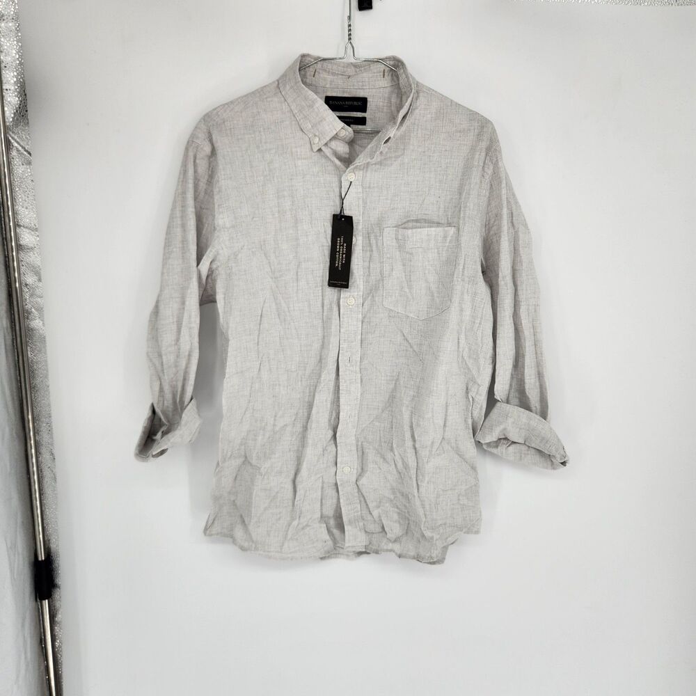 Banana Republic Men's Gray 15.5X34 Untucked Fit Long Sleeve Dress‎ Shirt NWT